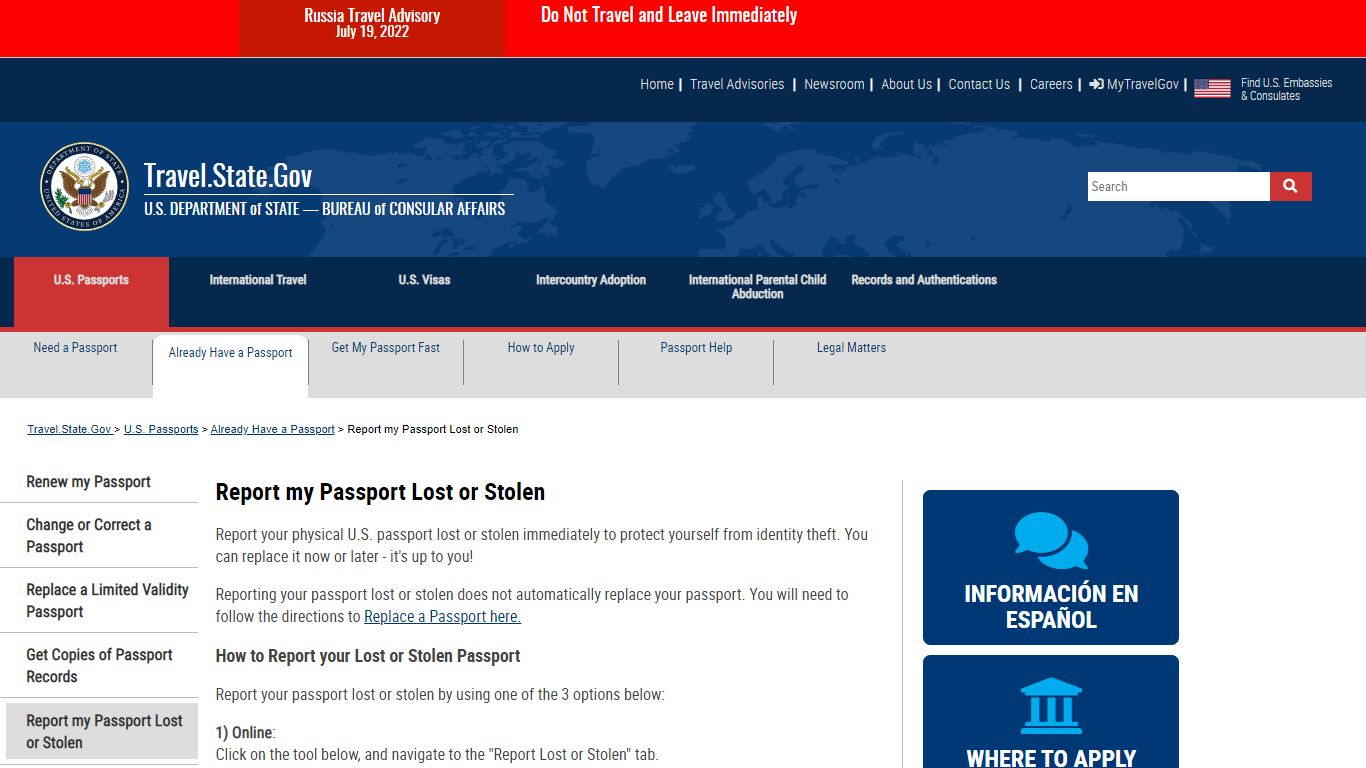 Report my Passport Lost or Stolen - United States Department of State