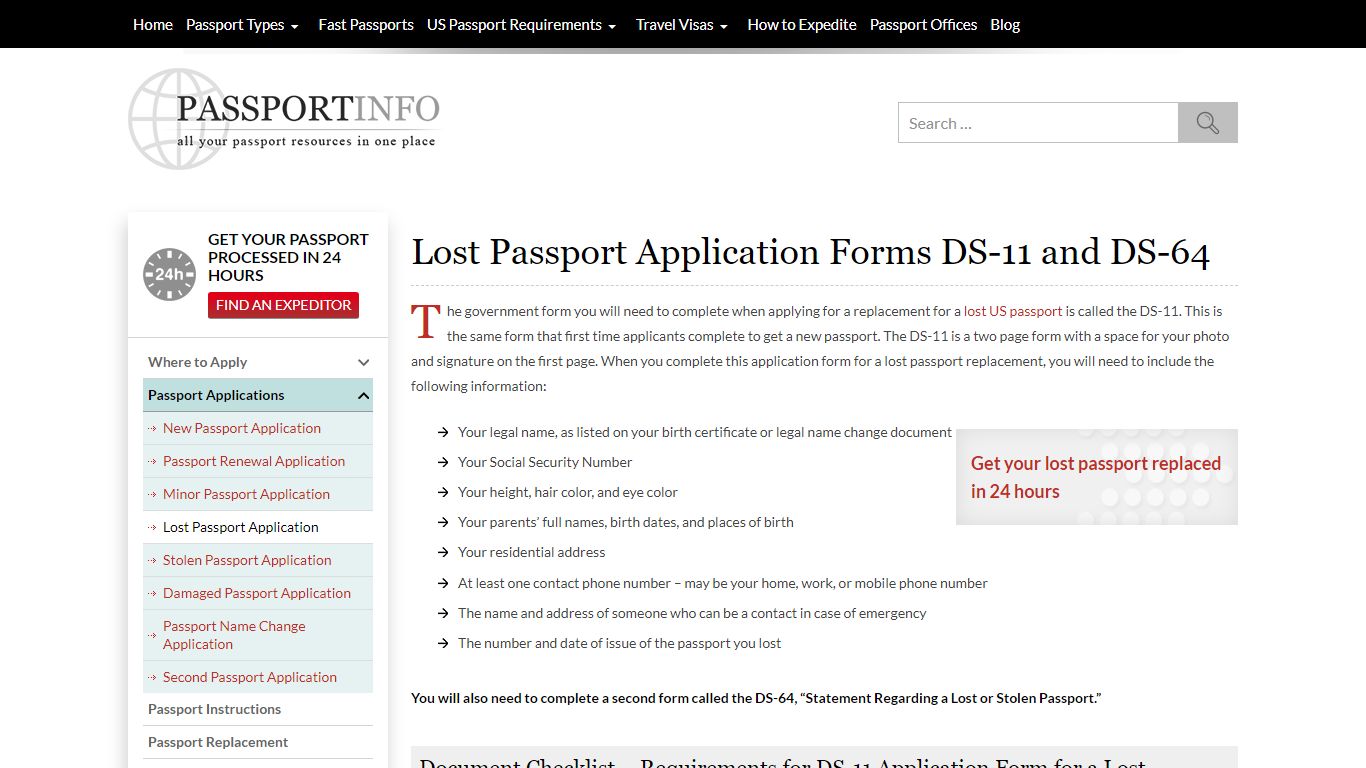 DS-11 and DS-64 Application Forms to Replace a Lost Passport